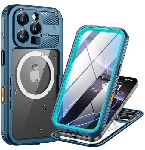 Lanhiem für iPhone 16 Pro Hülle IP68 Wasserdicht 360 Grad Outdoor,Blau | Wasserfest Schutzhülle,Waterproof,Handyhülle mit Displayschutz,komplett Panzerhülle,Stoßfest,Full Cover,Staubdicht,Baustelle