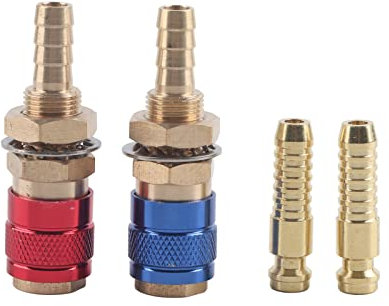 2 Stück 8 Mm Wassergekühlter Gasadapter, Schnellanschluss, Schneller Anschluss von Wasser, Gas, Geeignet für M8-Schlauch, Hochwertiges Messing, MIG,