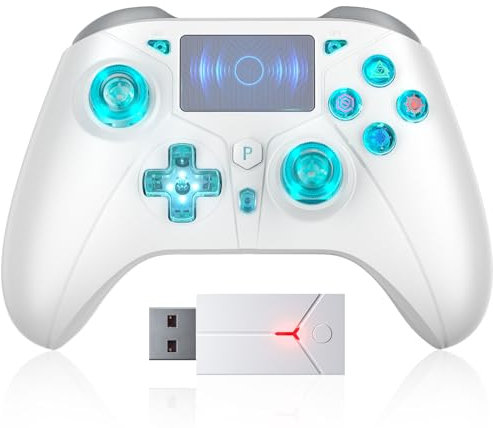 TURPOW Kabelloser Controller für PS-5, RGB-Gamepad-Fernbedienung mit Dual-Motor-Vibration/6-Achsen-Sensor/Turbo/3,5-mm-Audiobuchse/Touchpad für PS-3/PS-4/PS-5/Pro/Slim/S-Witch/PC (Weiß)