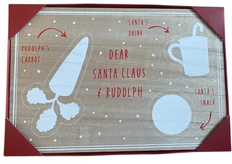 UNIQUEPGIFTS Santa Treat Board, Christmas Eve Box Fillers, Plate for Xmas Eve, Mince Pie for Santa and his Reindeer, 20 x 30cm Wooden Tray