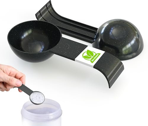 Generisch 2er Set Messlöffel, Dosierlöffel, Dosierhilfe aus Biokunststoff mit Holzfasern für Waschpulver und Spülmaschinenpulver, Schwarz, Made in Germany, lebensmittelgeeignet, nachhaltige Produktion