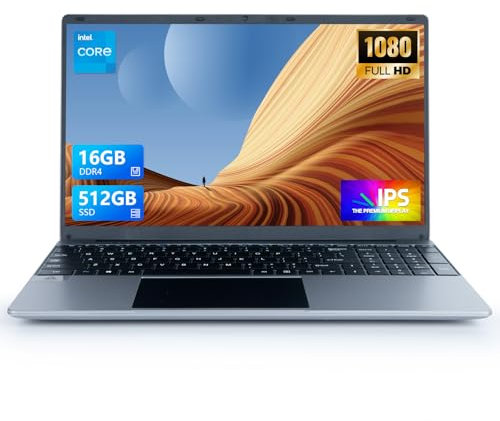 Hcjip Ordinateur Portable 15,6 Pouces, 16Go RAM 512Go SSD PC Portable, Celeron N5095 Processeur Quad-Core, FHD 1080P, USB 3.0, Mini HDMI, TF, Bluetooth, WiFi (Argenté)