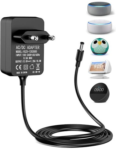 Sanicata 15W Cargador Adaptador para Echo Dot (3.ª, 4.ª y 5.ª), Echo Dot con Reloj (3.ª y 4.ª), Echo Dot Kids Edition (3.ª y 4.ª generación), Echo Show 5 (1.ª y 2.ª), Echo Spot y Fire TV Cube.