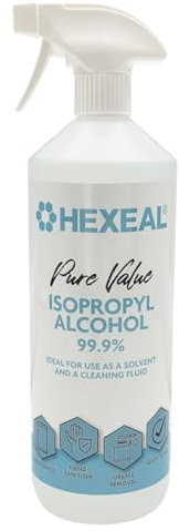 Hexeal Pure Value Isopropyl Alcohol 1L – 1L Spray of 99.9% IPA Disinfectant & Sanitiser – Removes Grime on Phones & Electronics – Degreaser, Cleaning Fluid & Solvent for Paint Thinning