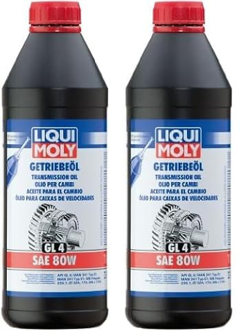 LIQUI MOLY Getriebeöl (GL4) SAE 80W | 1 L | Getriebeöl | Hydrauliköl | Art.-Nr.: 1020, farblos (Packung mit 2)