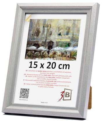 3-B Bilderrahmen MORI - Silber - 15x20 cm - Holzrahmen, Fotorahmen, Portraitrahmen mit Acrylglas