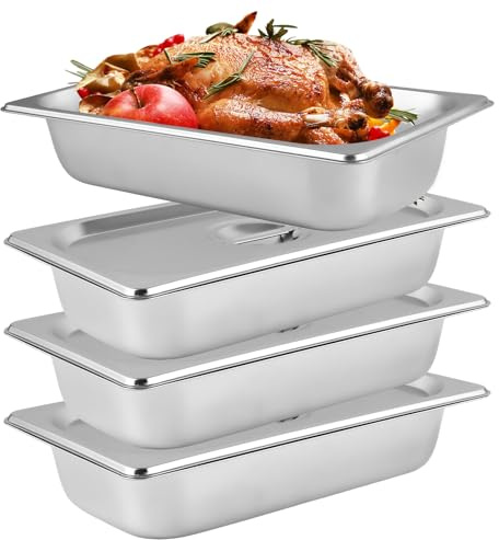LDXDRU Panierstrasse set 4-teilig edelstahl GN Behälter mit deckel 32.5x17.5x6.5cm Gastro-behälter, GN 1/3 Behälte, Panierstraße Schnitzel, für Fisch Panierschalen