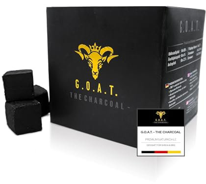 G.O.A.T Kokosnuss Kohle 20 kg 100% Kokusnussschale geruchlos geschmacklos, dampfarm & umweltfreundlich - perfekt für Lange Grill-Sessions im freien und unterwegs - Premium Ware