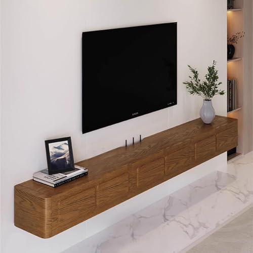 Wohnzimmer Schwebende Tv-Einheit Schwarzer Nussbaum Tv-Schrank Wandmontierte Multimedia-Konsole Schwebender Tv-ständer, B, 208x24x18cm