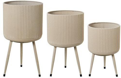 Set de 3 maceteros con Patas de Metal en Blanco 25x46x25cm