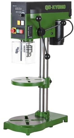 QD-KYOHO Präzisions-Tischbohrmaschine RB14-VS, 350W DC-Motor, 350–2500 U/min, 1,5–13 mm Bohrfutter, Digitalanzeige, Laser & LED, Tiefenanschlag für Holz Metall Kunststoff, Säulenbohrmaschine
