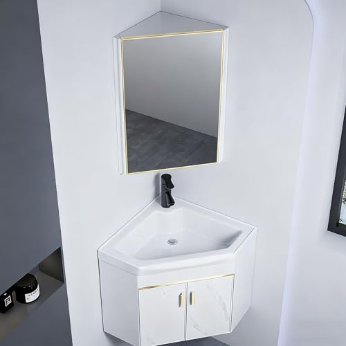 Mobile bagno angolare con lavabo, lavabo sospeso a singolo bacino con scarico, per piccoli spazi e monolocali(48cm/18.8in)