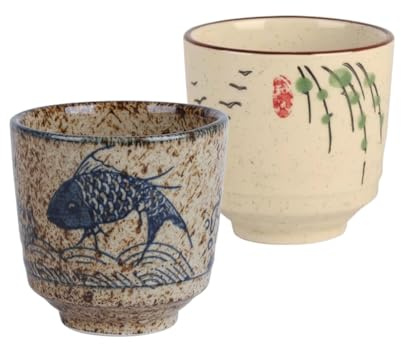 Générique Tasses à cafe en céramique japonaises rétro-16cl×2 - idéale pour le café expresso, le thé, l'eau -sans anse- Cadeau unique et créatif