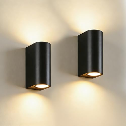 EBION 2 Pack Outdoor Wall Lights Mains Powered,Up Down Outside Lights GU10