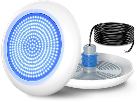 OSREE Projecteur Piscine Vissable avec Filetage 1,5, 18W LED Spot Piscine Lumière Bleue Non Dimmable Ø242mm, 12V AC/DC Étanche IP68 Remplie Résine Lampe Fixer sur Prise Balai pour Piscines Béton
