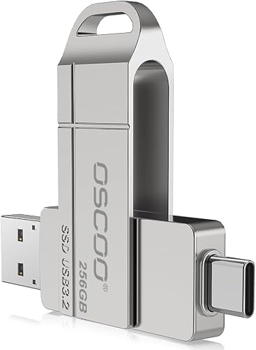 OSCOO 256GB Portable SSD, Up to 550MB/s–USB 3.2 Gen1 Thumb Drive, Dual USB-C & USB-A Ports, Compatible with iPhone 15/16/17, Android Phones, Mac – Photo & Video Backup | Type C Fast Memory Stick Portable SSD Compatible with iPhone 15/16/17, Android Phones, Mac - Photo and Video Backup