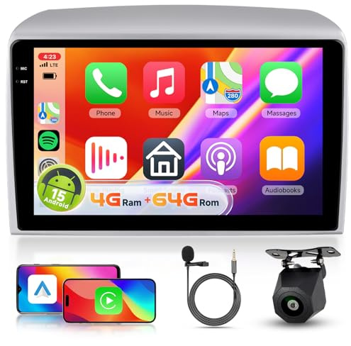 【4+64G】Hodozzy Carplay Autoradio per Lancia Ypsilon 2006-2011, 9 Pollici Schermo In-Cell Stereo Auto Bluetooth 5.0 con Android Auto/EQ/GPS/Wifi/RDS/USB/SWC+Telecamera Posteriore