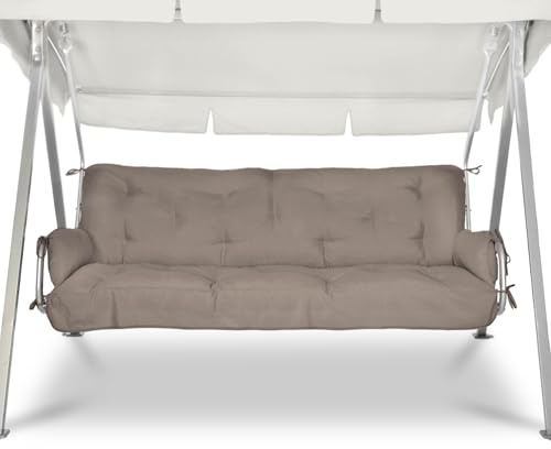 Beautissu Sitzkissen für Hollywoodschaukel mit Zwei Kissen Polster Garten | 180x50x8cm Taupe Auflage für Gartenbank Polsterauflage mit Schaumflockenfüllung Sitzer Flair HS