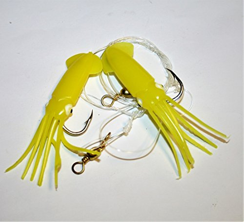 Fladen Octopus Solid - Dorschsystem mit Zwei Oktopussen, erhältlich in Gelb und Rot, in den Größen 4/0 und 8/0 verfügbar (Dorschsystem 4/0 - Gelb, 4/0)