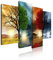 DekoArte 248 - Impression Sur Toile Moderne D'Images Artistiques Numérisées | Toile Décorative Pour Votre Salon Ou Votre Chambre | Style Paysage Quatre Saisons Arbres Rouges | 4 Pièces 120 x 85 cm