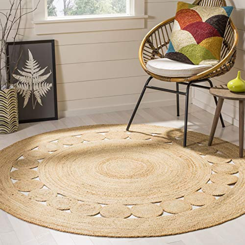 SAFAVIEH Naturfaser Teppich für Wohnzimmer, Esszimmer, Schlafzimmer - Natural Fiber Collection, Kurzer Flor, Natur, 152 X 152 cm