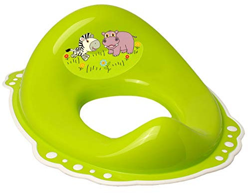 ANTI RUTSCH - Toilettensitz/Toilettenaufsatz/Sitzverkleinerer - grün - apfelgrün Tiere - Zebra & Nilpferd Bieco - Standardgröße mit Lehne & Pullerschu..
