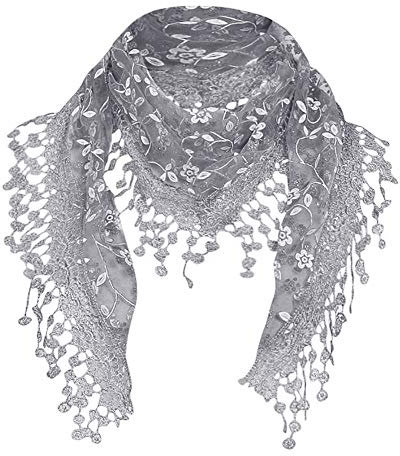 Sayla Schal Damen Winter Palituch - dreieck schal 15 Farben Zartes Elegant Quaste Schals Spitzen Sheer Blumenschal Schal Wrap UmschlagtüCher (Grau)