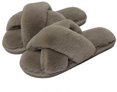 AONEGOLD Pantofole Donna Invernali Ciabatte Pelose Donna da Casa Pantofole Peluche Warmer Fluffy Antiscivolo Ciabatte con Pelo(Marrone,Taglia 38-39)