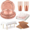 Lilydora Set Compleanno Oro Rosa Party Piatti Bicchieri Biodegradabili Stoviglie Compleanno Tovaglioli Cannucce Carta Tovaglia Kit Feste Compleanno Oro Rosa 24 Ospiti