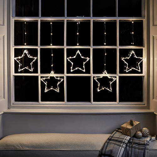 Lights4fun 2m 100er Micro LED Sternenvorhang warmweiß Weihnachtsbeleuchtung mit Timer Weihnachtsdeko Fenster