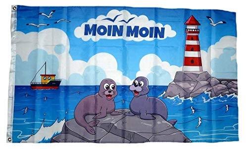 Fahne/Flagge Moin Moin Seehunde Leuchtturm 90 x 150 cm