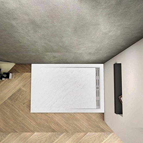 Piatto Doccia Rettangolare 70x90x3cm in Pietra Vulcanica e Resina Mista Finitura Pietra Bianca Ruvida Ultraslim