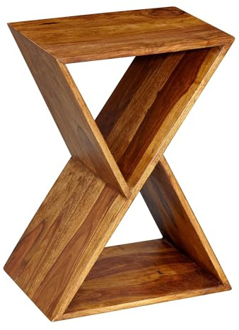 Wohnling Beistelltisch X-Form 43x60x30 cm Sheesham Massivholz Anstelltisch, Tisch Wohnzimmer Massiv, Kleiner Wohnzimmertisch Echtholz, Sofatisch mit Ablagen