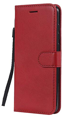 DENDICO Coque pour Xiaomi MI 9, PU en Cuir Coque Portefeuille Étui Housse, Design Classique TPU Coque pour Xiaomi MI 9 - Rouge