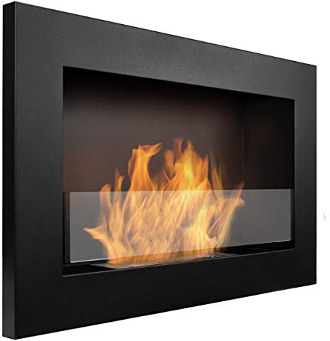 Biokamin Schwarz Matt Schmal 65x40cm Bio-Ethanol Kamin zum direkten Aufhängen oder zur Montage in einer Wandöffnung Biokamin mit Glas Bio Ethanol Kamin Hängend