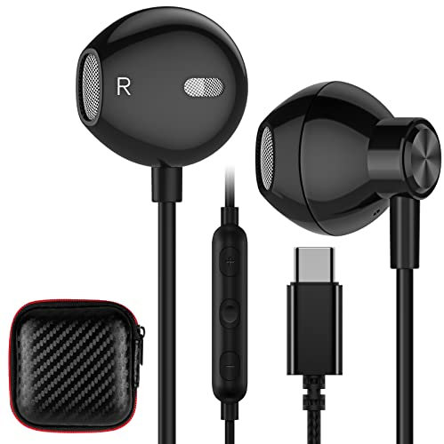 Cuffie USB C per Samsung Galaxy A16 A35 A55 S25 A56 A34 Cuffie Semi In Ear Cuffie con Filo HiFi Stereo Tipo C Cuffie con Microfono e Controllo Volume per iPhone 16e 15 Pro Max OnePlus 13 12 Pixel 9 8a