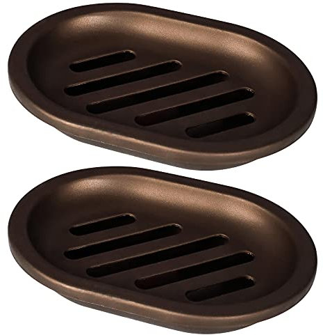 Topsky Seifenschale für die Dusche, doppellagige Abtropfseifenkiste mit Abtropfschale, Kunststoff, Bronze, 2 Stück