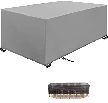 Garden Furniture Covers 300x200x100cm Silver gray 420D Heavy Duty Oxford Windproof,Snow-proof,Anti-UV Upgraded Tear-Resistant with 4 Windproof Buckles Rectangular Waterproof Patio Table Cover