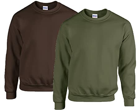 Gildan Herren Sweatshirt /1x Dark Chocolate + 1x Military Green + 1x HL Kauf Notizblock, M
