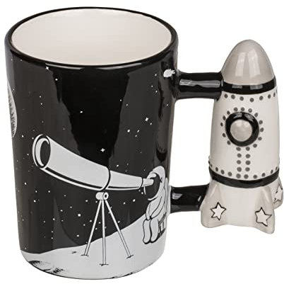 MIJOMA Space Mug Kaffeetasse mit Raketen-Griff – Keramikbecher im Weltraum-Design für Astronomie-Fans, Hobby-Astrologen & Tagträumer – origineller Kaffeebecher