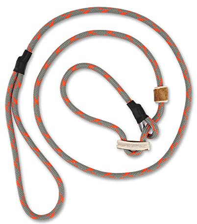 Hundeleine mit Halsband 6mm | Moxonleine Retrieverleine Agilityleine | Mit Zugbegrenzung, Zugstopp aus Hirschhorn | Verschiedene Längen | Verschiedene Farben3 (Grau-Orange, 130 cm)