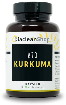 DIACLEANSHOP Bio Kurkuma Kapseln 180 Stück 600mg Curcumin Vegan | 600mg Bio Kurkuma je Kapsel Curcumin mind. 2,5% Vegan Ohne Füllstoffe