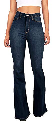LOIJMK Pantaloni a zampa da donna, slim a percussione, alla moda, jeans a vita alta, in denim, eleganti, elasticizzati, skinny, casual, da donna, basic