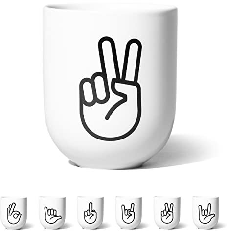FYNGERS | PEACE, VICTORY | Becher mit Handzeichen | Matter Becher aus Porzellan | Perfekte Kaffeetasse oder Teetasse | Super Geschenk