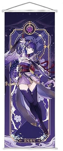Sonsoke Anime Figur Wandkunst Poster Wandbehang Scroll Poster Leinwand Kunst Wandrahmen Schlafzimmer Dekor 70 x 25 cm (Raiden Shogun)