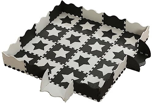 Wajade Baby Puzzlematten Krabbelmatte 36 Stücke Eva Schaumstoff Kinder mit Zaun Spielmatte Pentagramme Noir et Blanc Baby Spielmatte Baby Krabbeln Boden Yoga Turnhalle rutschfest 150×150×1cm