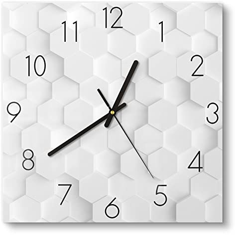 DEQORI Glasuhr | 30x30 cm | Motiv 3D-Wabenmuster | ausgefallene leise Design Uhr aus Glas | Wanduhr für Wohnzimmer & Küche | moderne Hingucker Uhr für die Wand