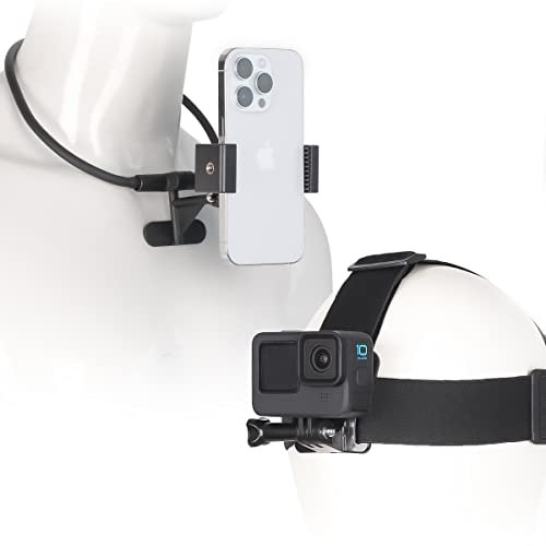 Lupholue POV/Vlog Sangle de tête pour Smartphone Kit de Support de Sangle de Poitrine pour Cou POV Fort for GoPro Hero 12, 11, iPhone, Samsung, Session, Xiaomi Yi, SJCAM, DJI Osmo
