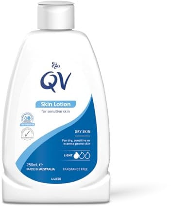 QV Lotion (250ml) Lightweight Hydrating Moisturiser for Dry, Sensitive Skin, Emollient Body Lotion, Fragrance Free, Noncomedogenic Body Cream, Soothing Skin Care for Eczema, Psoriasis, Dermatitis