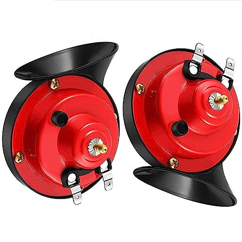 Zughörner Autohupe Auto Luft elektrisches Schneckenhorn 300 dB super lautes Lufthorn wasserdicht Kfz Zubehör universell für Auto LKW Motorrad Boot(Rot, 12V, 2 STÜCK)
